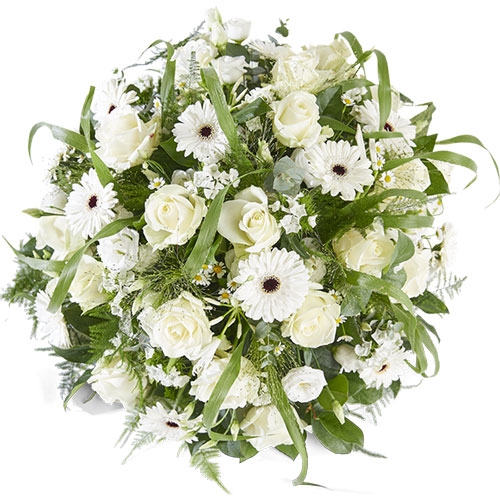 Rouwbiedermeier met witte bloemen