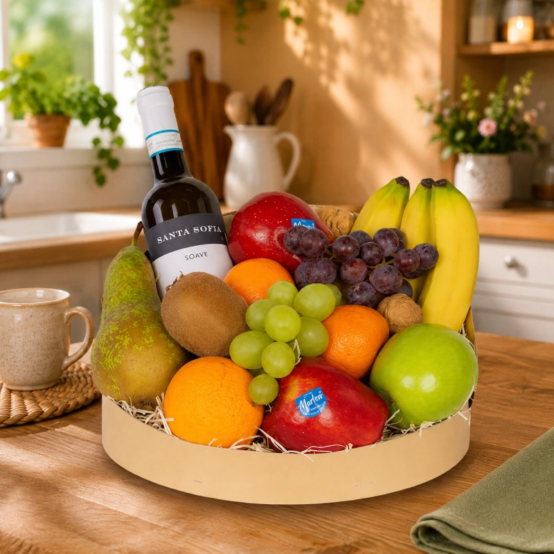 Fruitmand White Wine Delight met vers fruit, noten en witte wijn