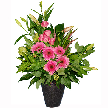 Rouwboeket roze met Lelies