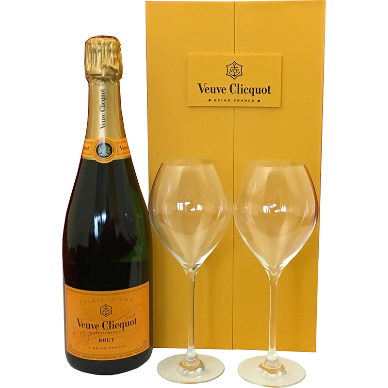 Veuve Clicquot Brut 75CL in Luxe Geschenkbox met 2 champagneglazen Veuve Clicquot Brut 75CL in Luxe Geschenkbox met 2 glazen