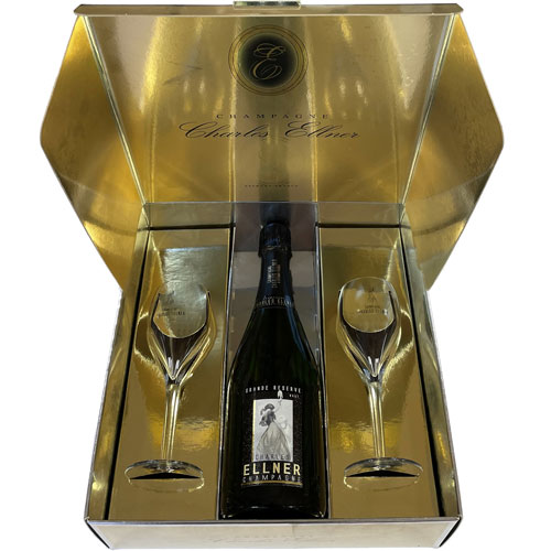 Charles Ellner Champagne in luxe geschenkdoos met glazen 750 ML