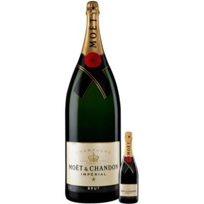 Moët & Chandon Brut Impérial Nebuchadnezzar 15 liter champagnefles naast piccolo 20CL