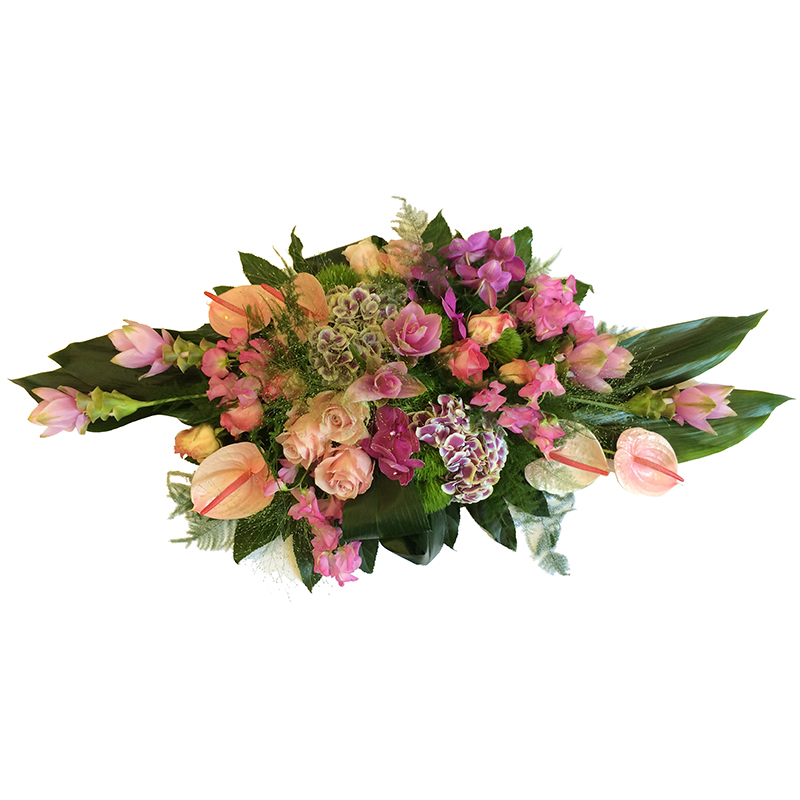 Rouwarrangement luxe bloemen gemengd 