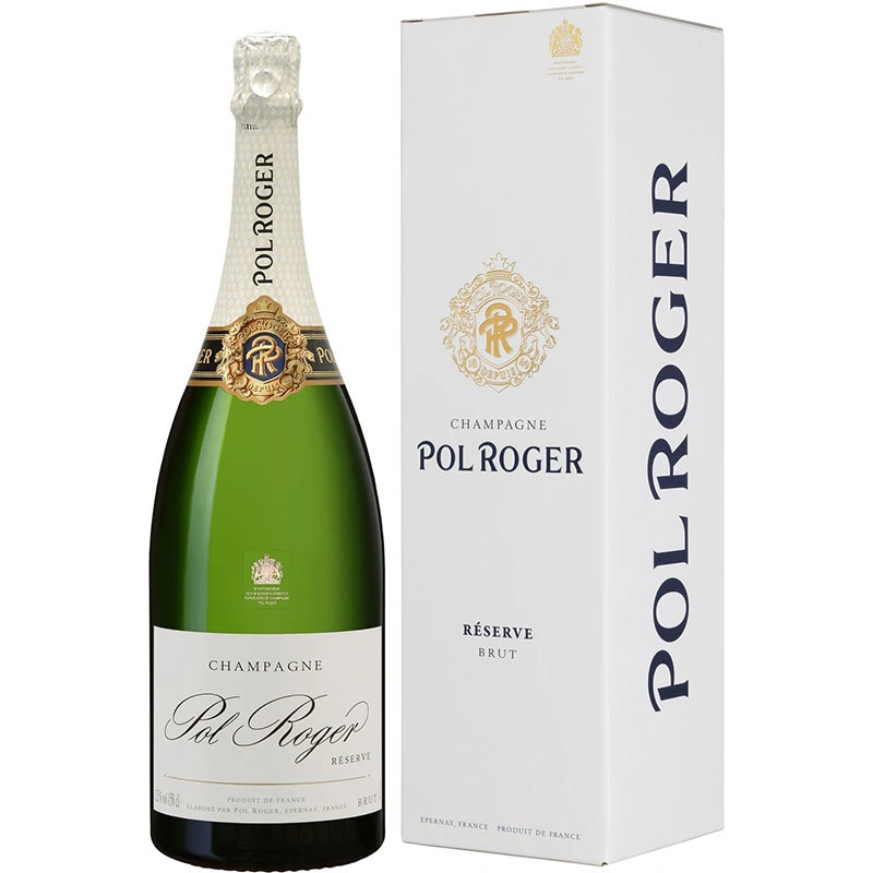 Pol Roger Brut Réserve champagne in geschenkverpakking met witte giftbox van het champagnehuis Pol Roger uit Épernay