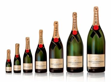 Overzicht van Moët & Chandon Brut Impérial champagneflessen in verschillende formaten
