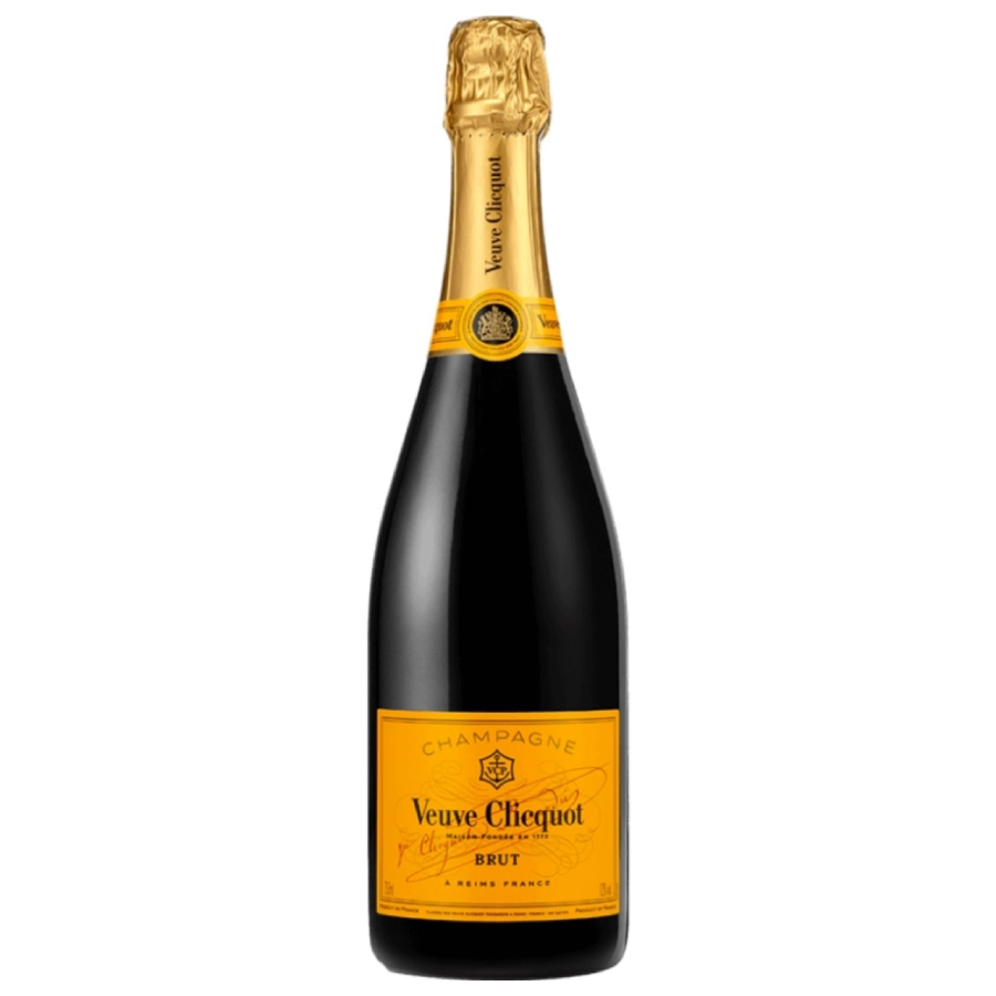 Fles Veuve Clicquot Brut champagne met geel label