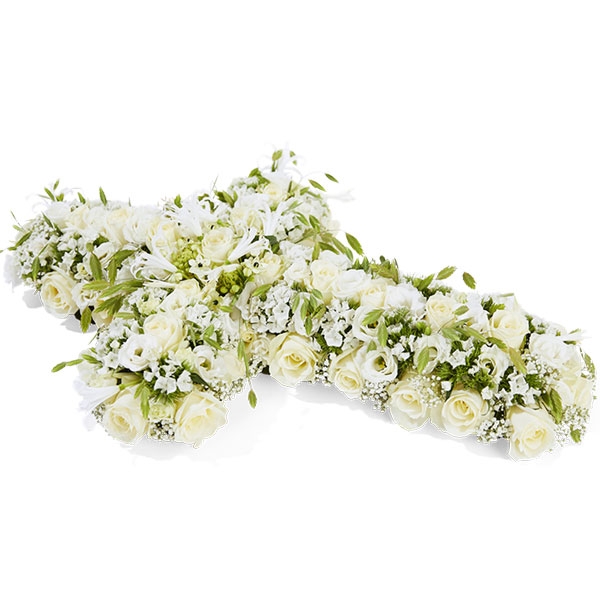 Rouwstuk kruis witte bloemen