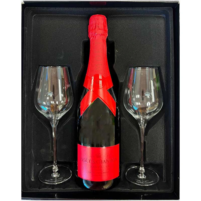 Moët & Chandon Rosé Impérial champagne in geschenkdoos met twee glazen