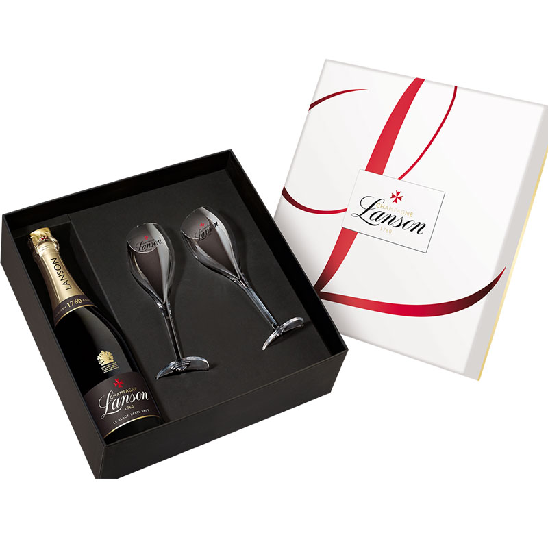 Lanson Le Black Label Brut luxe geschenkverpakking met 2 glazen 