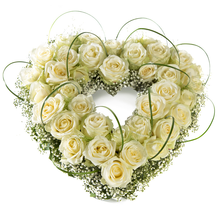 Open rouwhart met witte Rozen