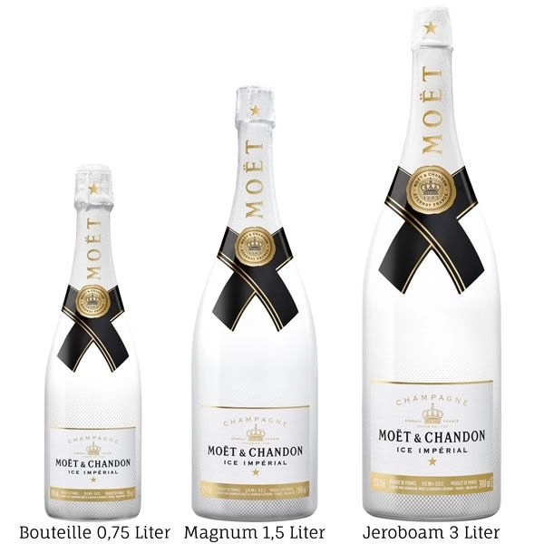 Moët & Chandon Ice Impérial champagneflessen in 75CL, Magnum 1,5 liter en Jeroboam 3 liter formaat