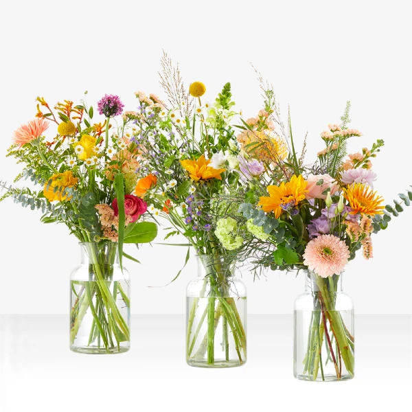 Drie vroijke voorbeeldboeketten voor een boeket Paasverrassing