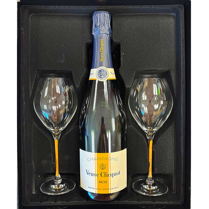 Champagne Veuve Clicquot Rosé 75CL in nette zwarte Geschenkbox met glazen