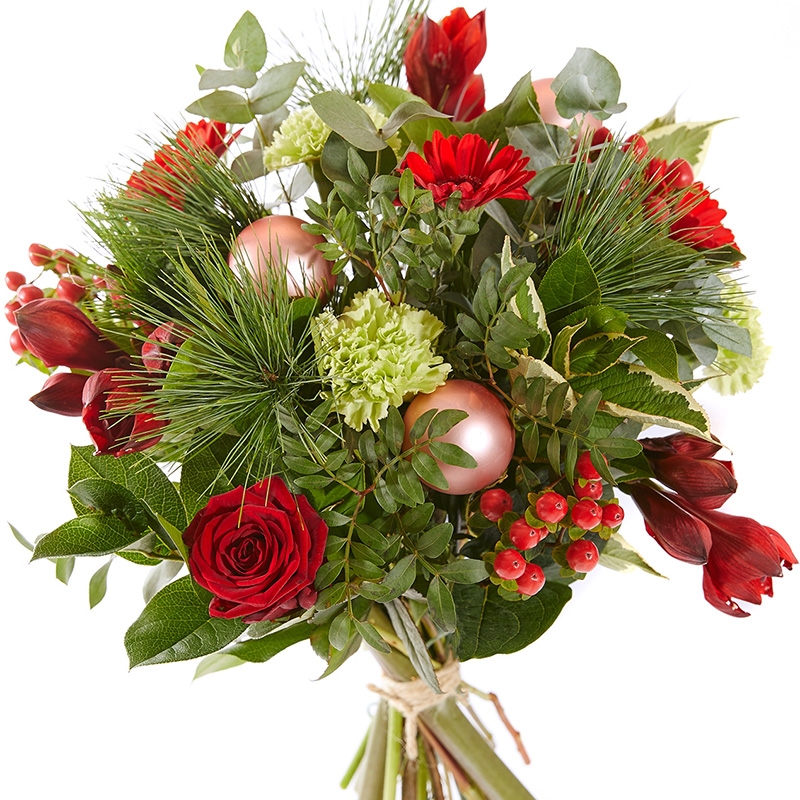 Kerstboeket met Rozen en Amaryllis