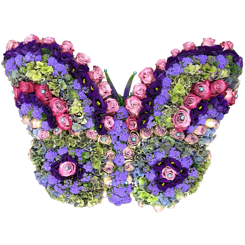 Rouwstuk Vlinder met roze en lila